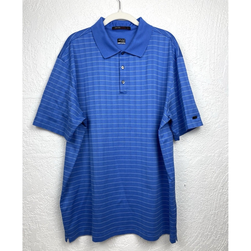 Nike Tiger Woods Collection Golf Polo Mens XL‎ Striped Blue Fit Dry Excellent!